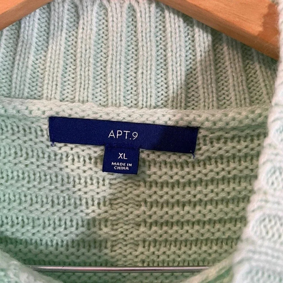 Apt. 9 Mint Textured Knit Sweater XL Mock Neck Long Sleeves Acrylic Side Slits - Picture 7 of 7